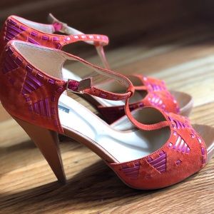 Orange and Pink stiletto heel sandal